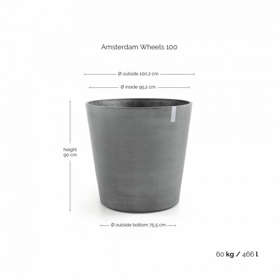 Amsterdam Wheels round pot 100 Grey Pot amsterdam wheels