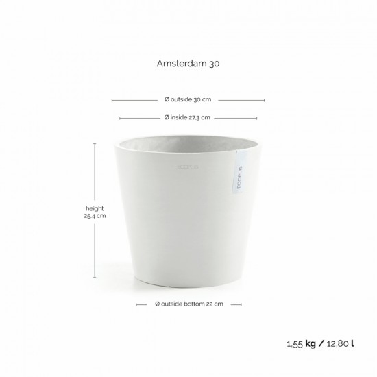 Γλάστρα στρογγυλή Amsterdam 30 Pure White Γλάστρα amsterdam Γλάστρα στρογγυλή Amsterdam 30 Pure White Γλάστρα amsterdam
