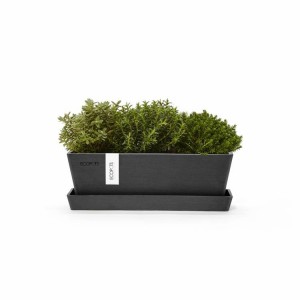 Rectangular planter Bruges Mini 25 Dark Grey with saucer