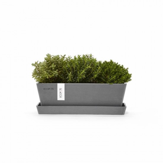 Rectangular planter Bruges Mini 25 Grey with saucer Renctangular bruges mini