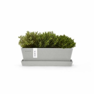 Rectangular planter Bruges Mini 25 White Grey with saucer