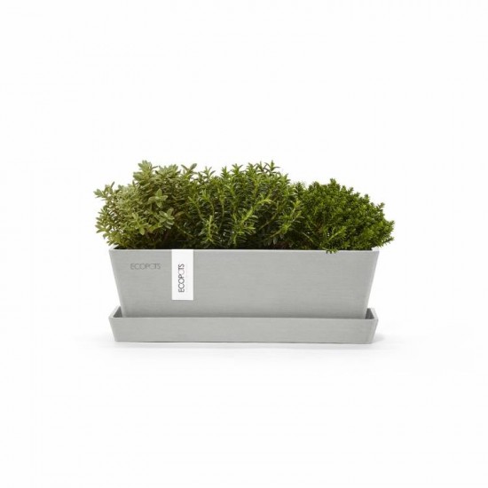 Rectangular planter Bruges Mini 25 White Grey with saucer Renctangular bruges mini