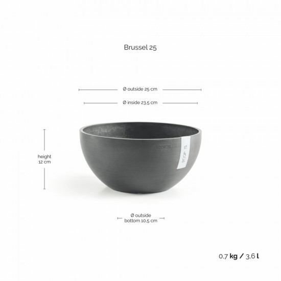 Round bowl pot Brussels 25 Grey Brussels pot 