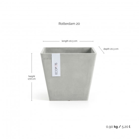 Rotterdam square pot 20 White Grey Rotterdam pot Rotterdam square pot 20 White Grey Rotterdam pot