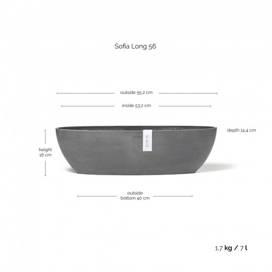 Oval pot Sofia Long 56 Grey Sofia long pot Oval pot Sofia Long 56 Grey Sofia long pot
